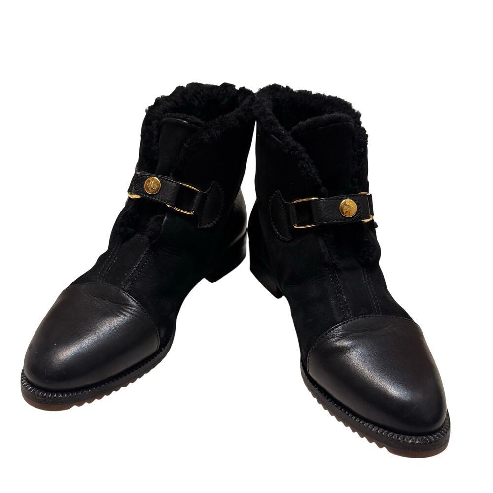 Vintage Bottega Veneta Leather Suede Ankle Boots 90s Black Gold Size 5 EU 35